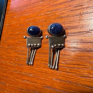 Vintage Artisan Dancing Legs Sterling and Lapis Earrings
